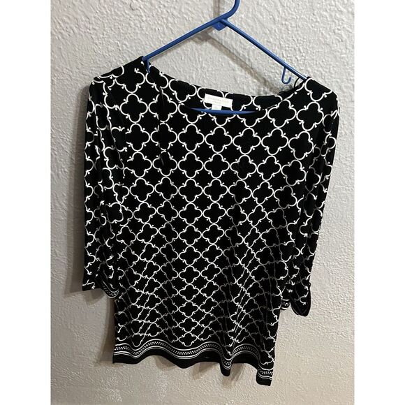 Charter Club Black White size Large P  3/4 length sleeve tunic top - Picture 1 of 7